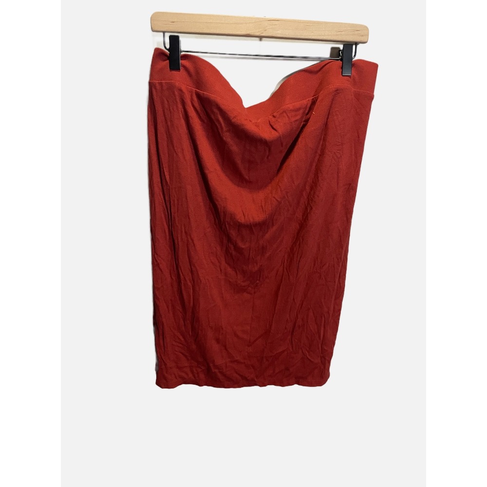 Isabel Maternity Skirt Women XL Orange Ribbed Knit Midi‎ Bodycon Pencil Casual